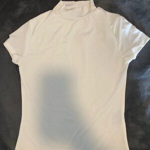 White Fitted Mandarin Collar Short Sleeve Top